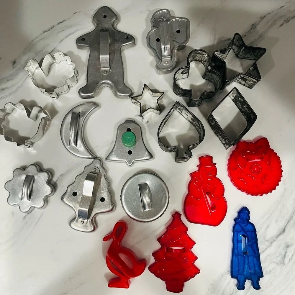 Vintage Cookie Cutter Bundle Set 19 Cutters Plastic and Aluminn Variety